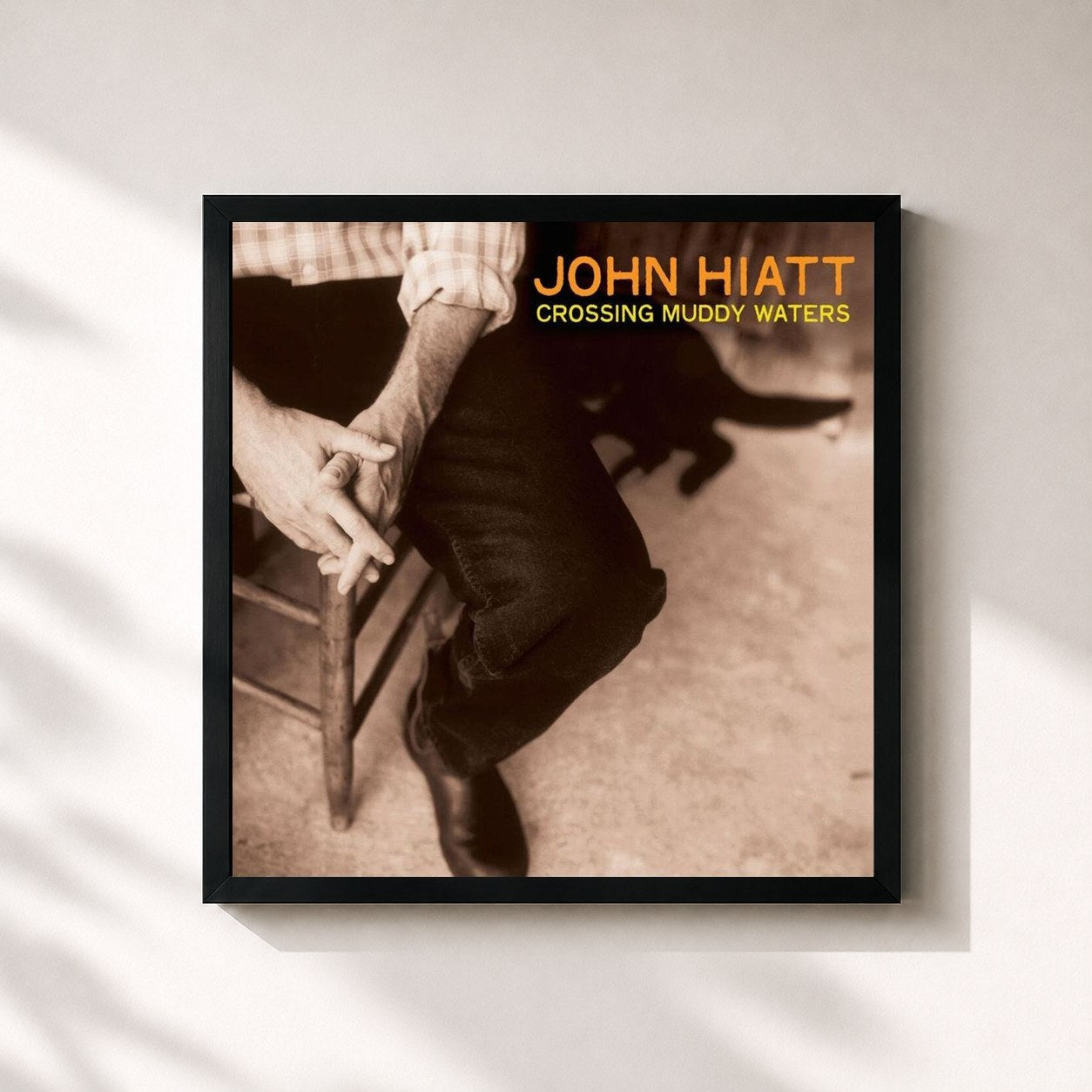 #noir Tableau carré de l'album Crossing Muddy Waters de John Hiatt, cadre noir 32x32 cm