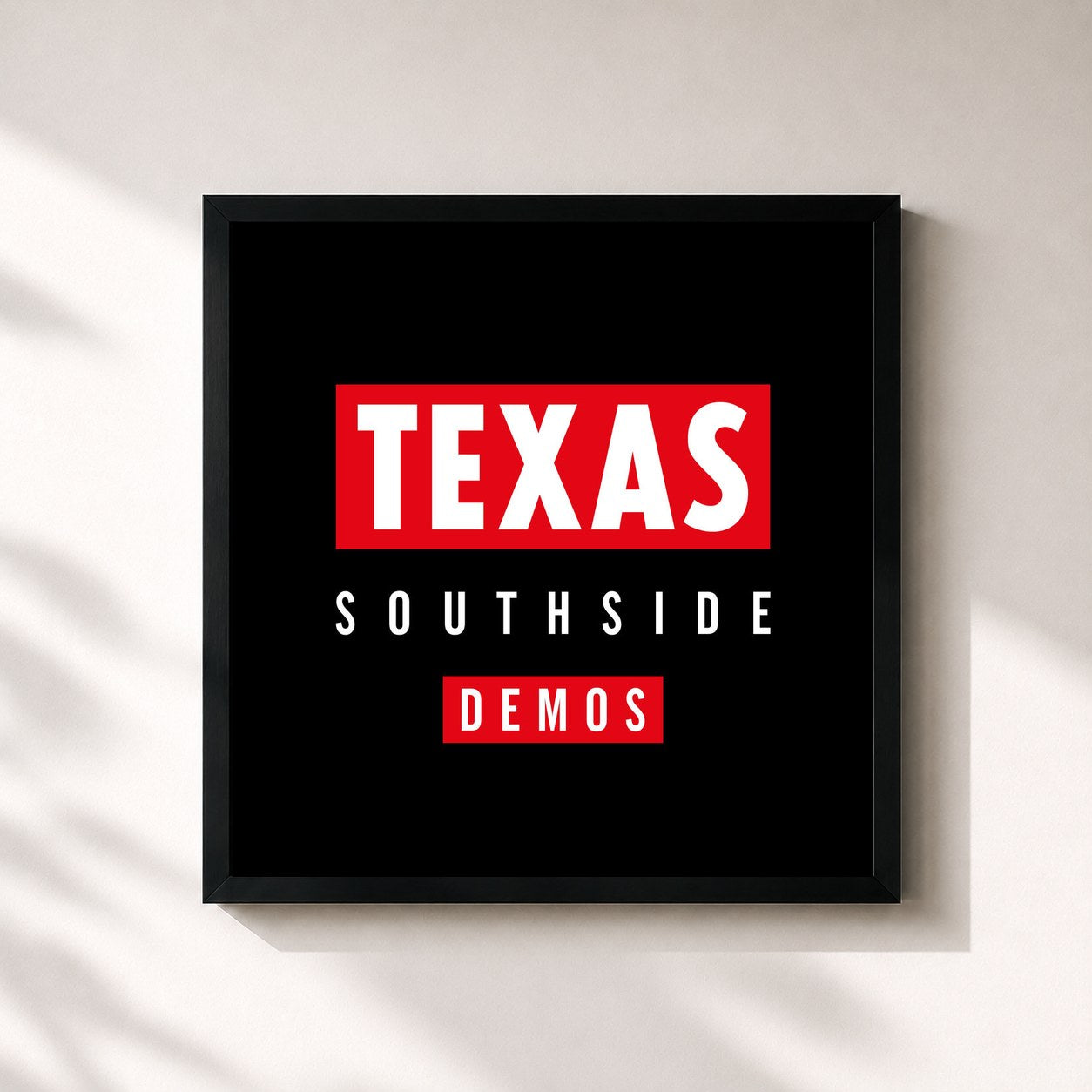 #noir Tableau carré de l'album Southside Demos de Texas, cadre noir 32x32 cm
