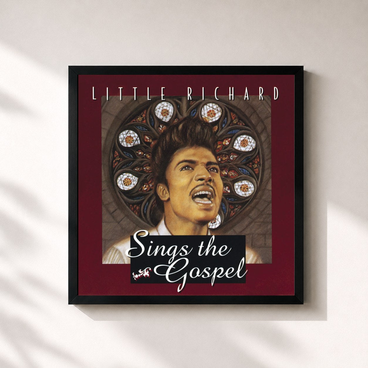 #noir Tableau carré de l'album Little Richard Sings The Gospel de Little Richard, cadre noir 32x32 cm