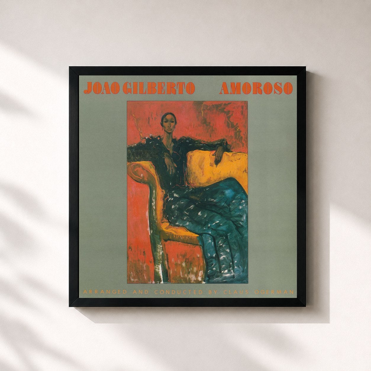 #noir Tableau carré de l'album Amoroso de João Gilberto, cadre noir 32x32 cm