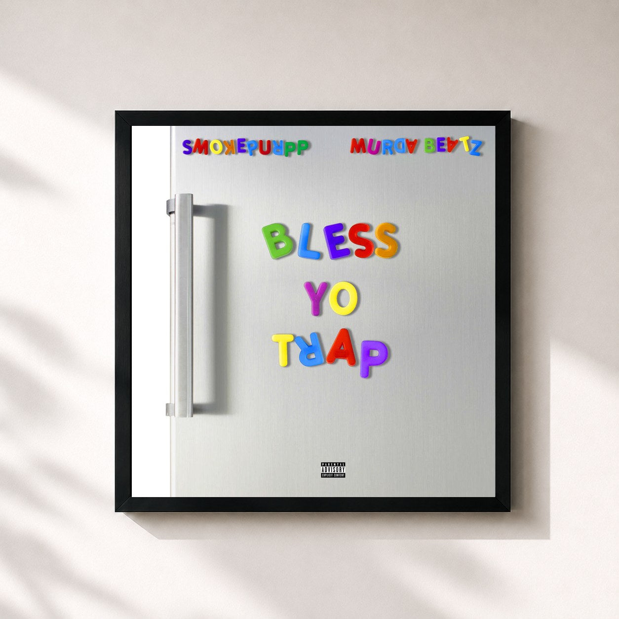 #noir Tableau carré de l'album Bless Yo Trap de Smokepurpp, cadre noir 32x32 cm