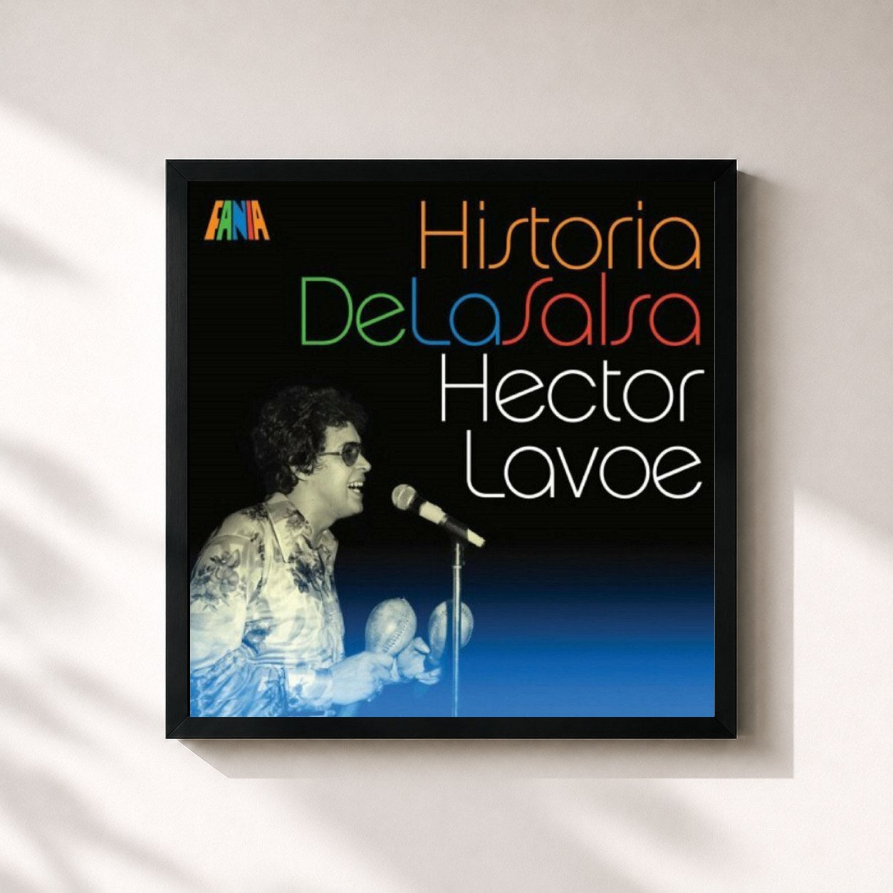 #noir Tableau carré de l'album Historia De La Salsa de Héctor Lavoe, cadre noir 32x32 cm