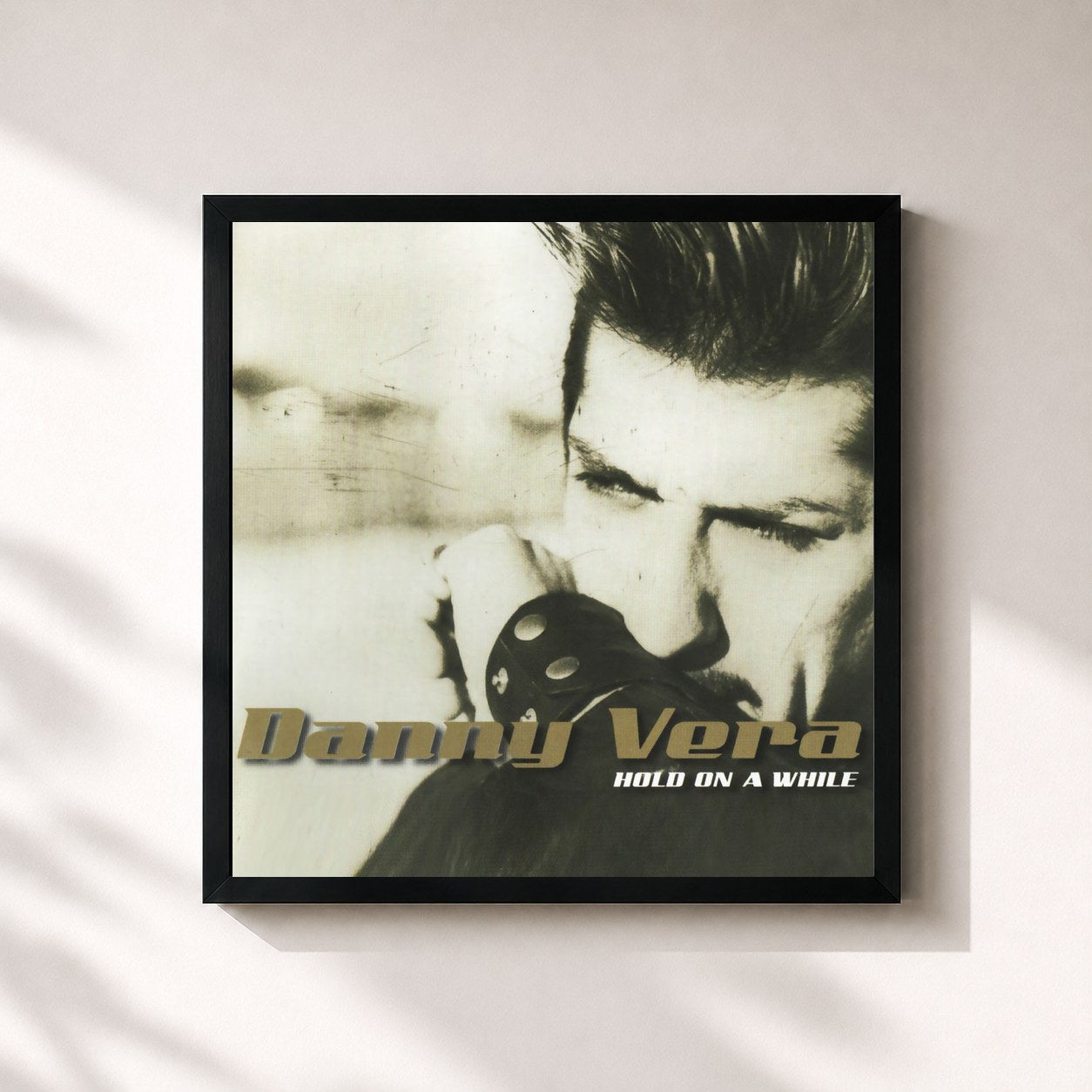 #noir Tableau carré de l'album Hold on a While de Danny Vera, cadre noir 32x32 cm