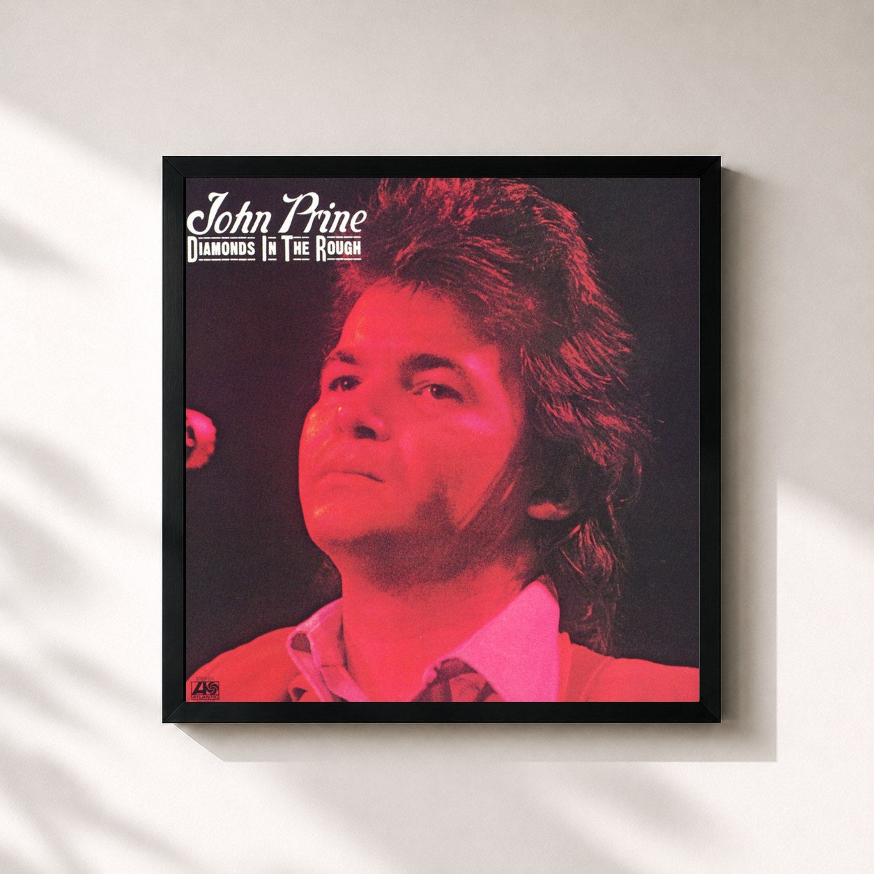 #noir Tableau carré de l'album Diamonds in the Rough de John Prine, cadre noir 32x32 cm