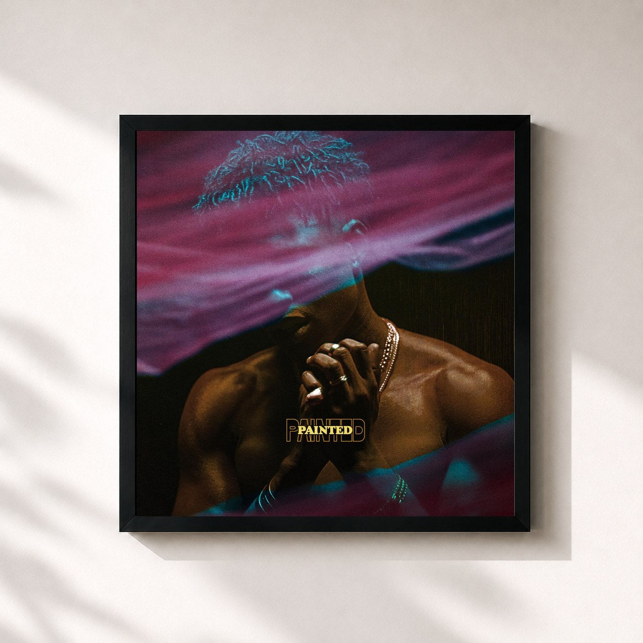 #noir Tableau carré de l'album Painted de Lucky Daye, cadre noir 32x32 cm