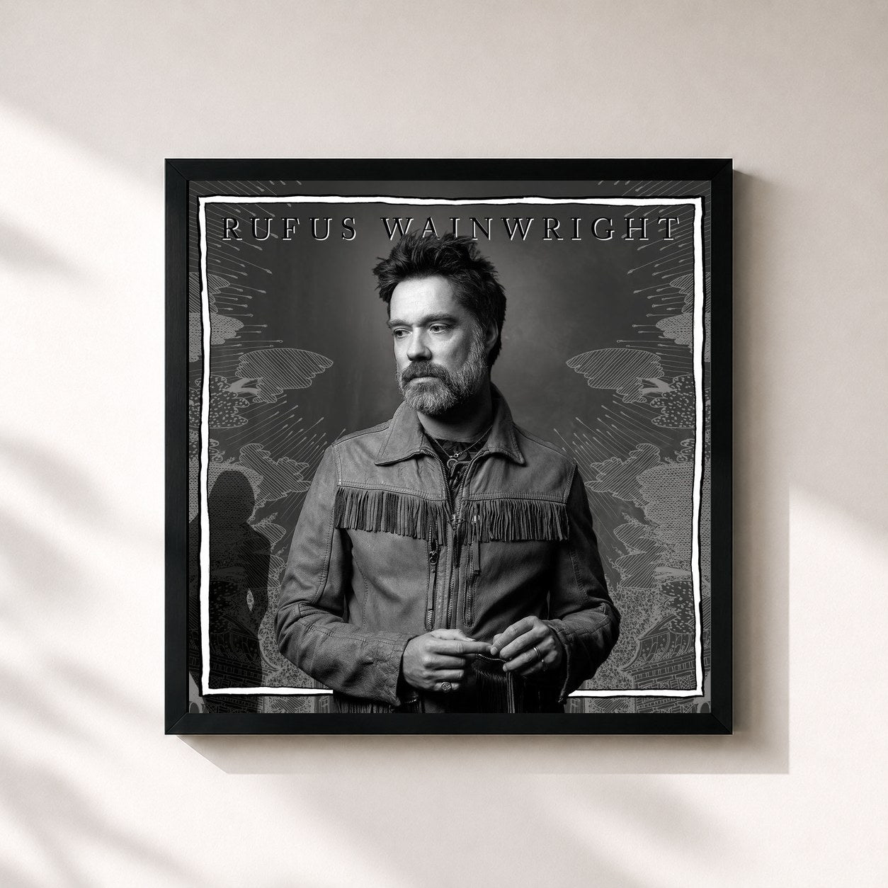#noir Tableau carré de l'album Unfollow the Rules de Rufus Wainwright, cadre noir 32x32 cm