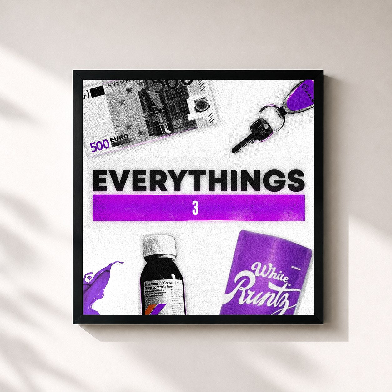#noir Tableau carré de l'album EVERYTHINGS PURPLE 3 de T-low, cadre noir 32x32 cm