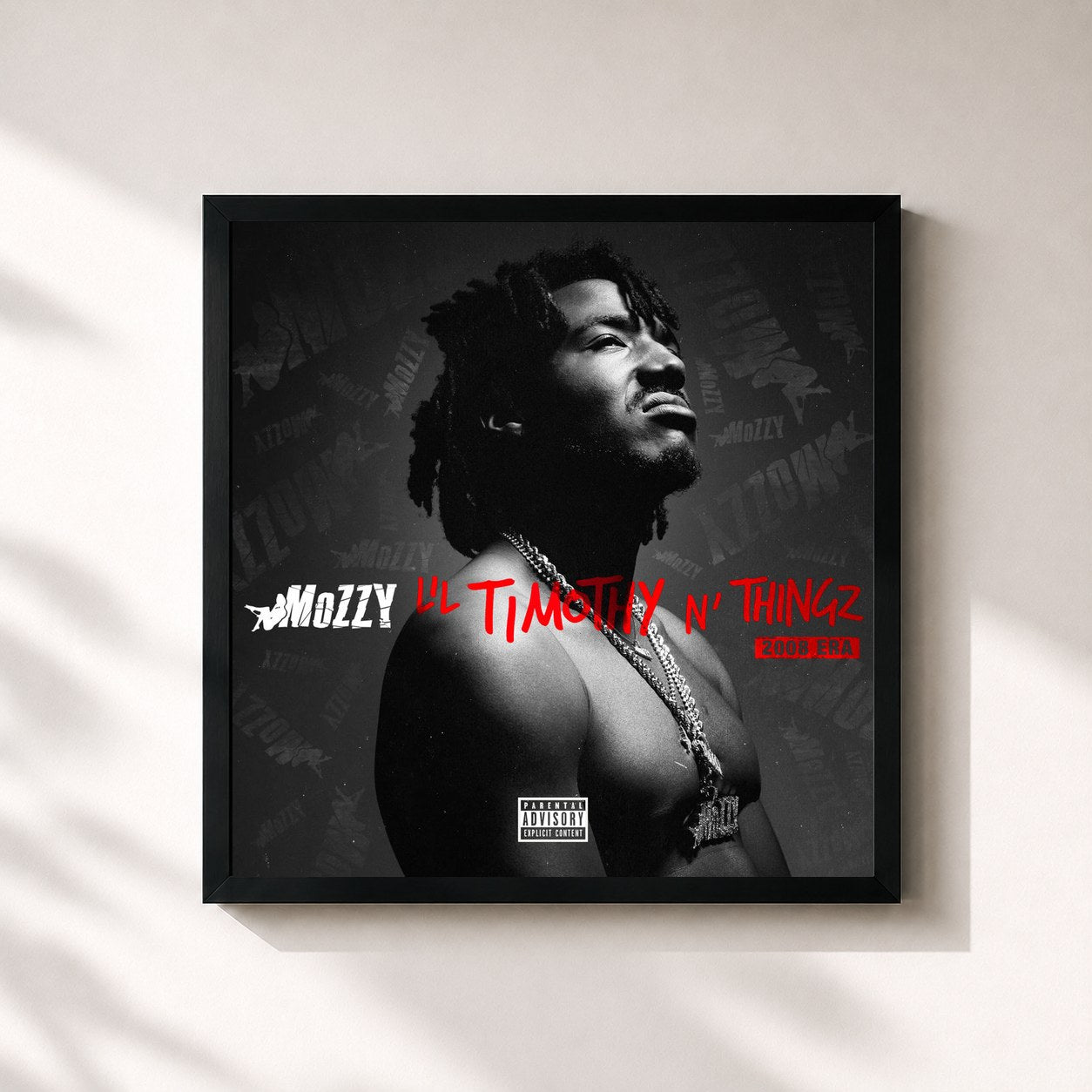 #noir Tableau carré de l'album Lil Timothy n' Thingz (2008 Era) de Mozzy, cadre noir 32x32 cm