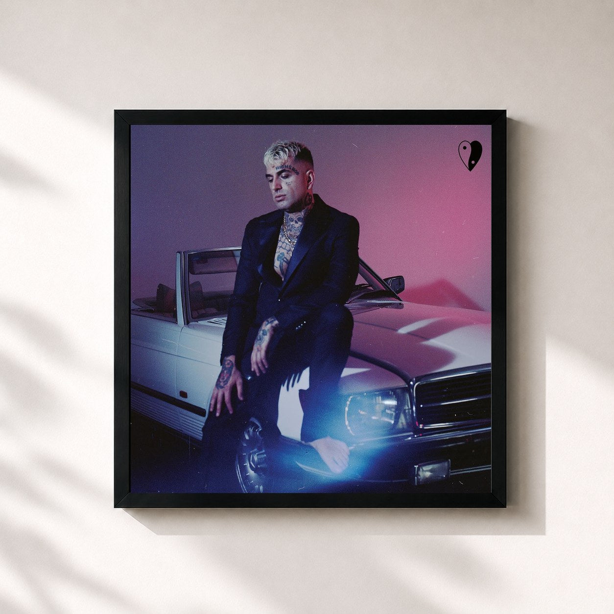 #noir Tableau carré de l'album YANG de Highsnob, cadre noir 32x32 cm