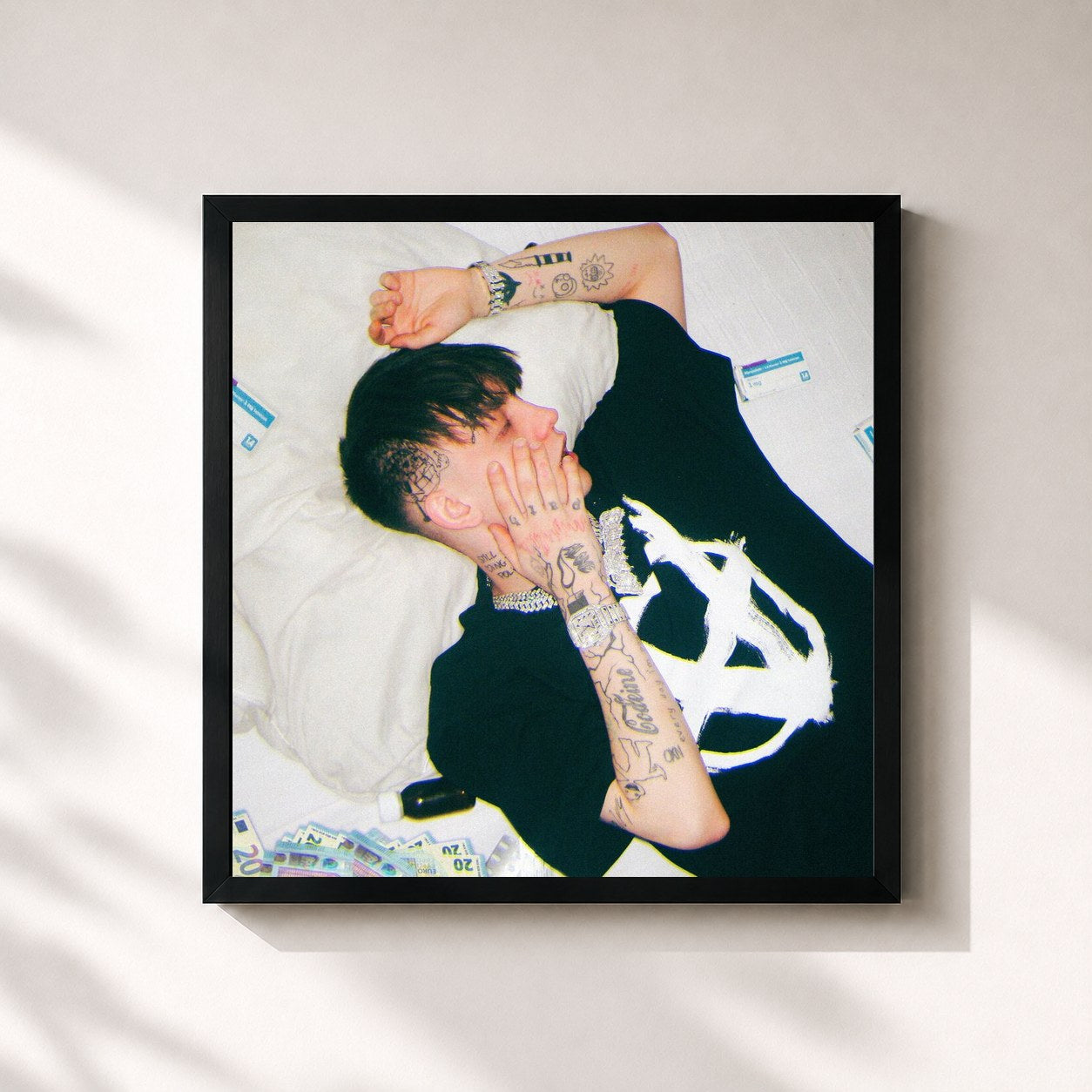 #noir Tableau carré de l'album Drug Related Lifestyle de T-low, cadre noir 32x32 cm
