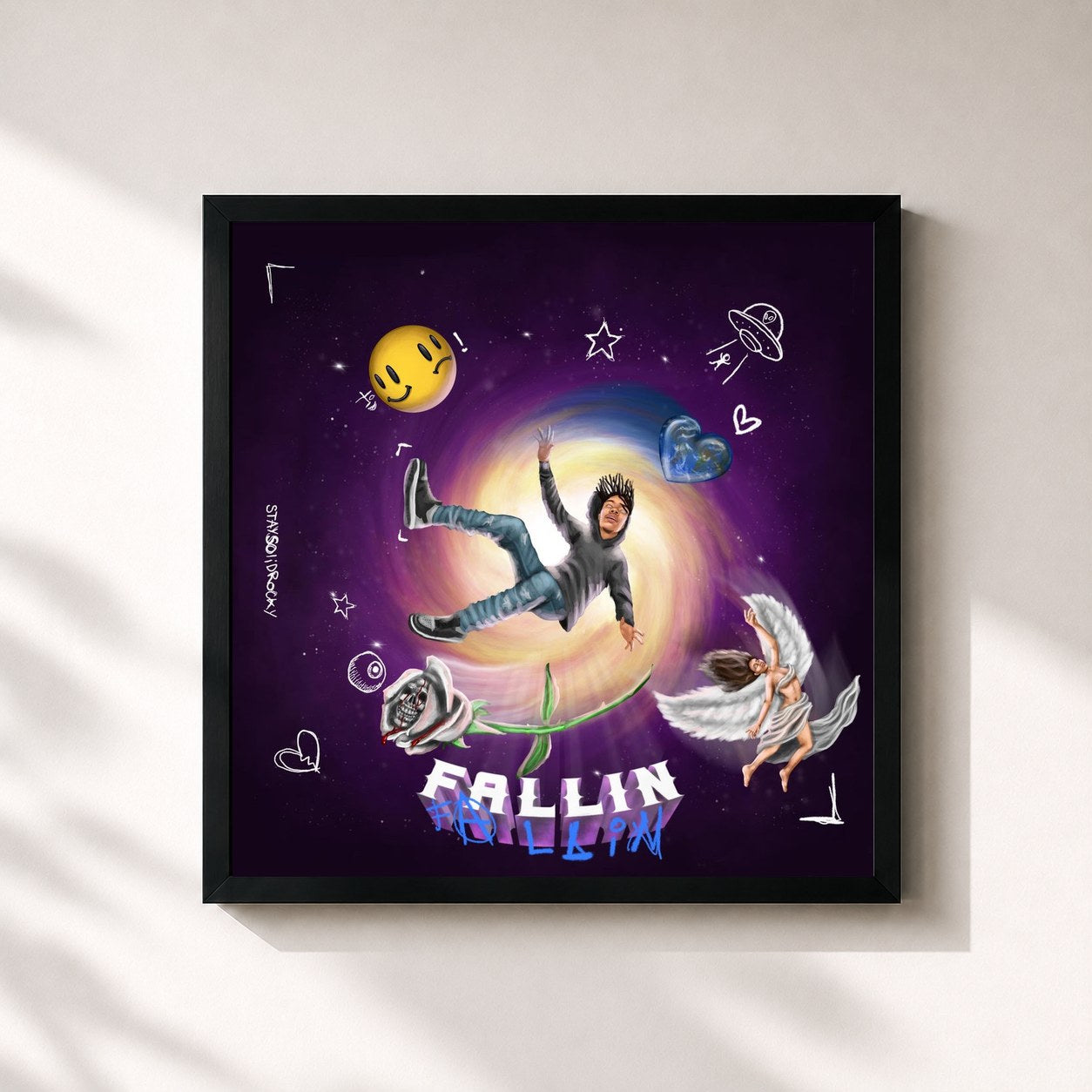 #noir Tableau carré de l'album Fallin' de StaySolidRocky, cadre noir 32x32 cm