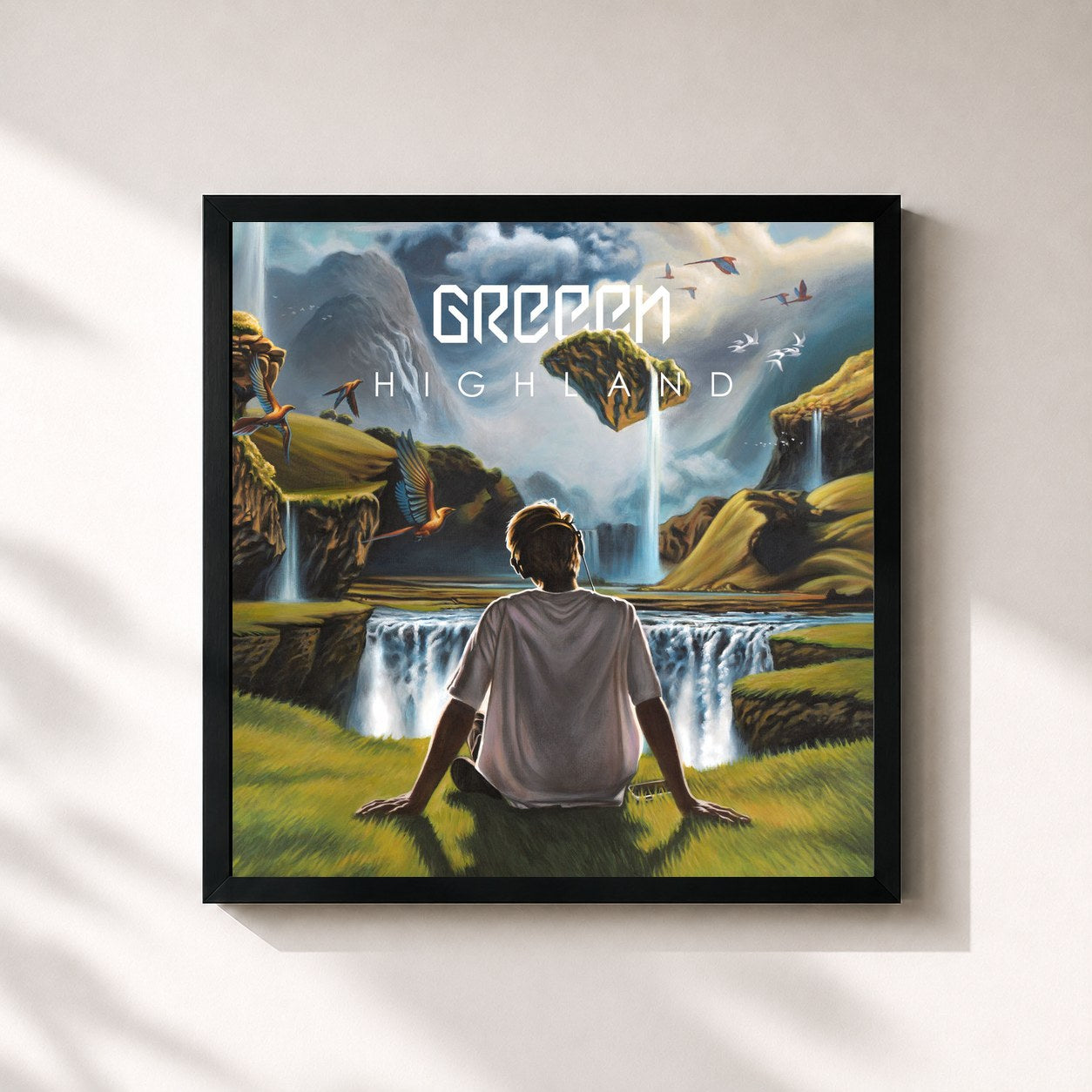 #noir Tableau carré de l'album Highland de GReeeN, cadre noir 32x32 cm