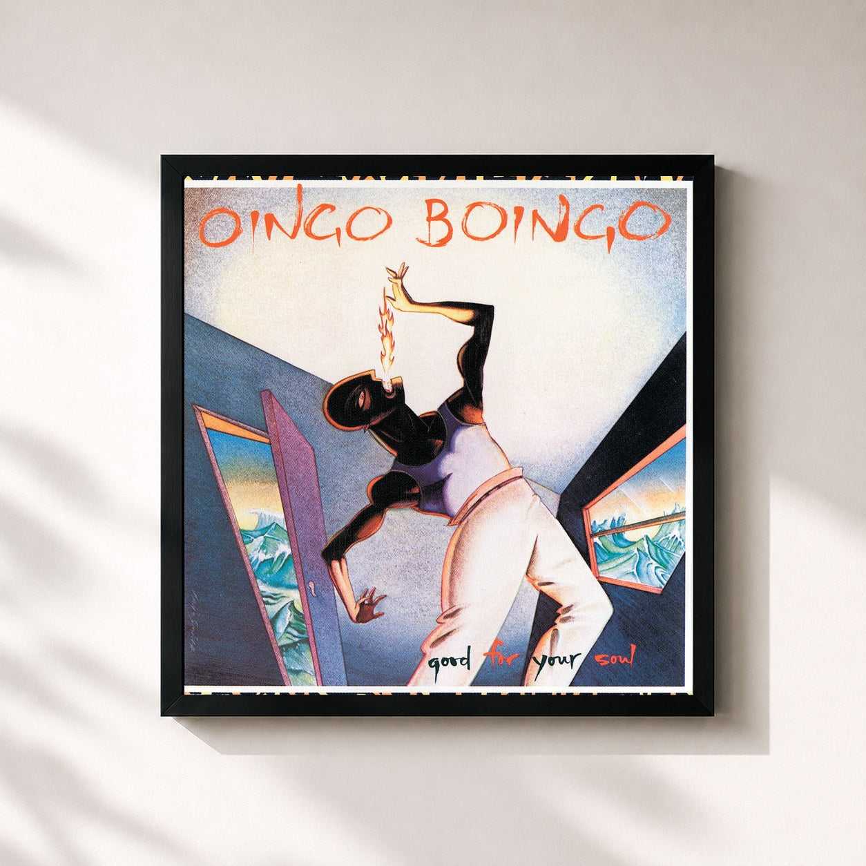 #noir Tableau carré de l'album Good For Your Soul de Oingo Boingo, cadre noir 32x32 cm