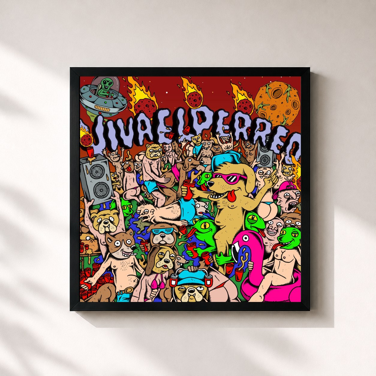 #noir Tableau carré de l'album Viva el Perreo de Jowell & Randy, cadre noir 32x32 cm