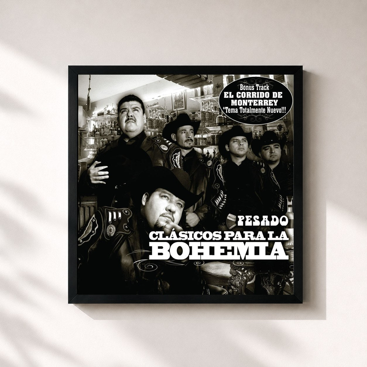#noir Tableau carré de l'album Corridos bien Pesados para la Bohemia de Pesado, cadre noir 32x32 cm