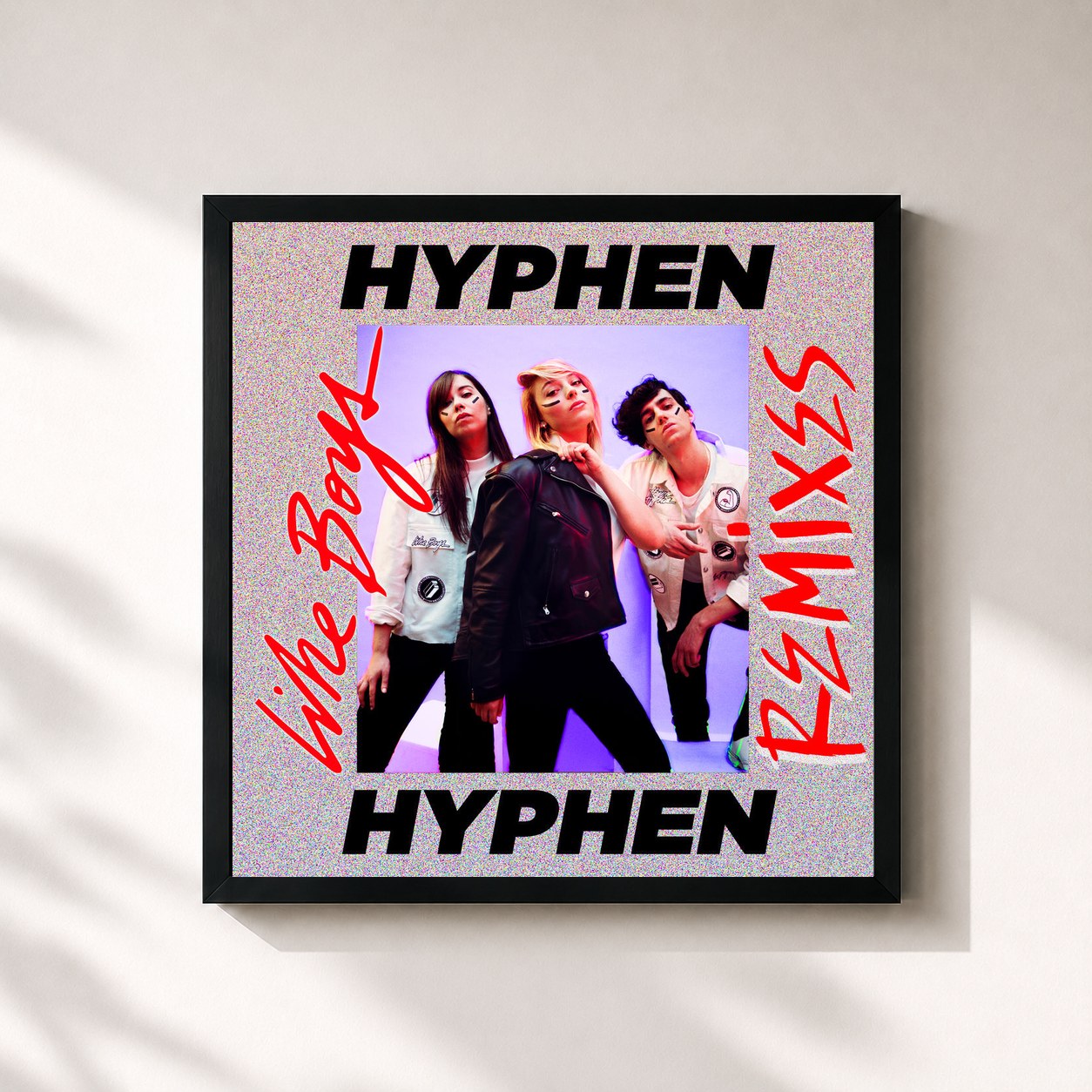 #noir Tableau carré de l'album Like Boys (Remixes) de Hyphen Hyphen, cadre noir 32x32 cm