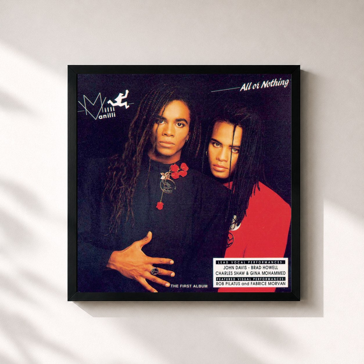#noir Tableau carré de l'album All Or Nothing de Milli Vanilli, cadre noir 32x32 cm