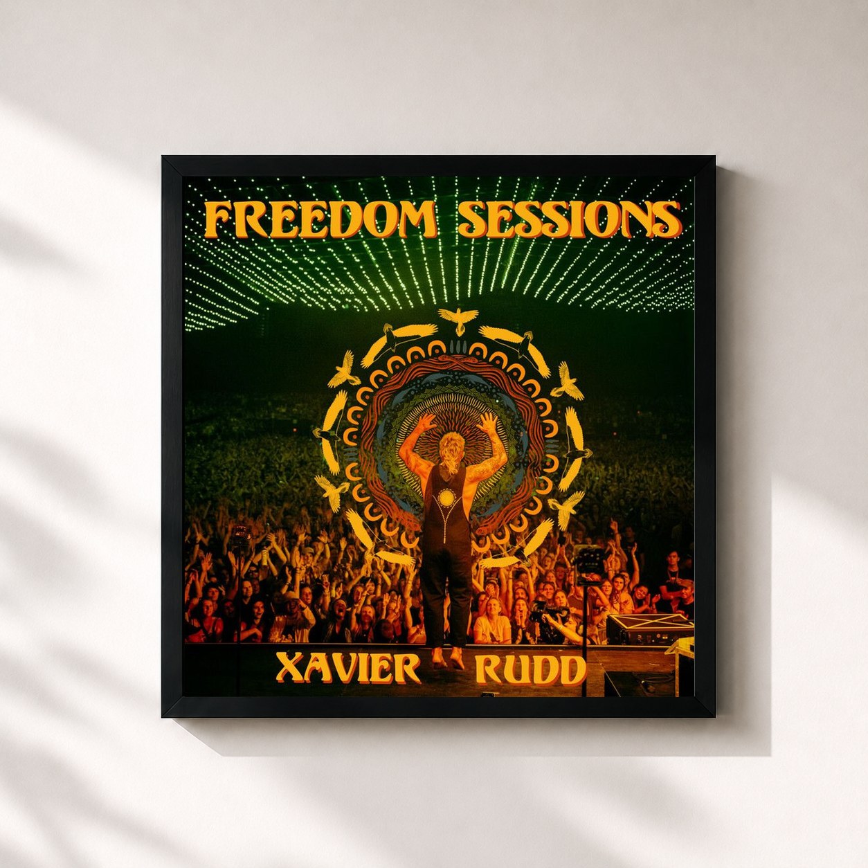 #noir Tableau carré de l'album Freedom Sessions de Xavier Rudd, cadre noir 32x32 cm