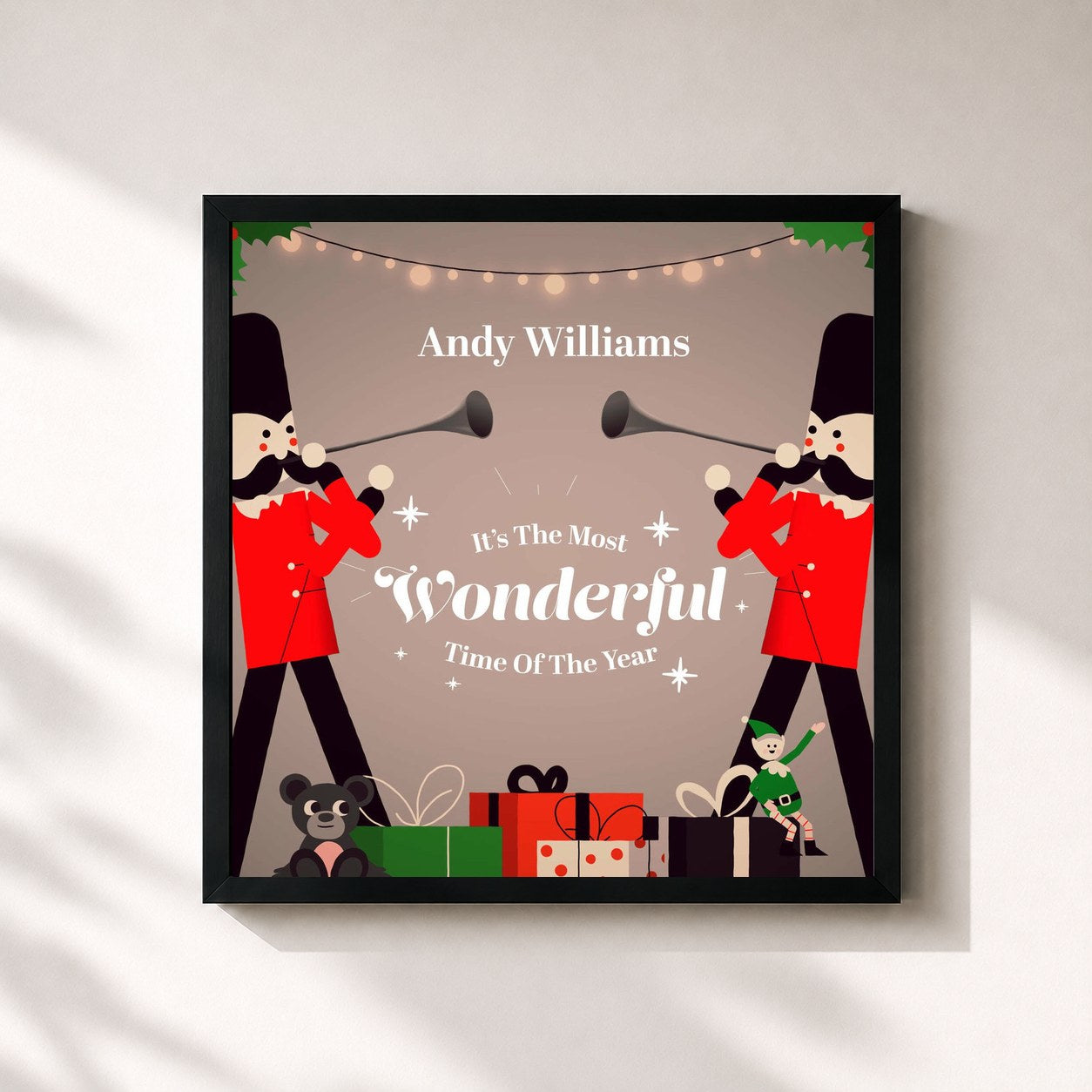 #noir Tableau carré de l'album It's The Most Wonderful Time Of The Year de Andy Williams, cadre noir 32x32 cm