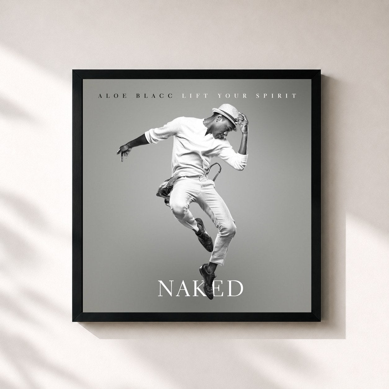 #noir Tableau carré de l'album Lift Your Spirit (Naked) de Aloe Blacc, cadre noir 32x32 cm