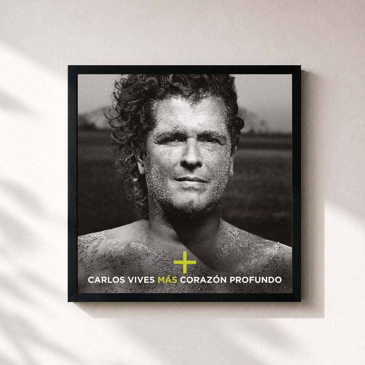 #noir Tableau carré de l'album Más + Corazón Profundo de Carlos Vives, cadre noir 32x32 cm