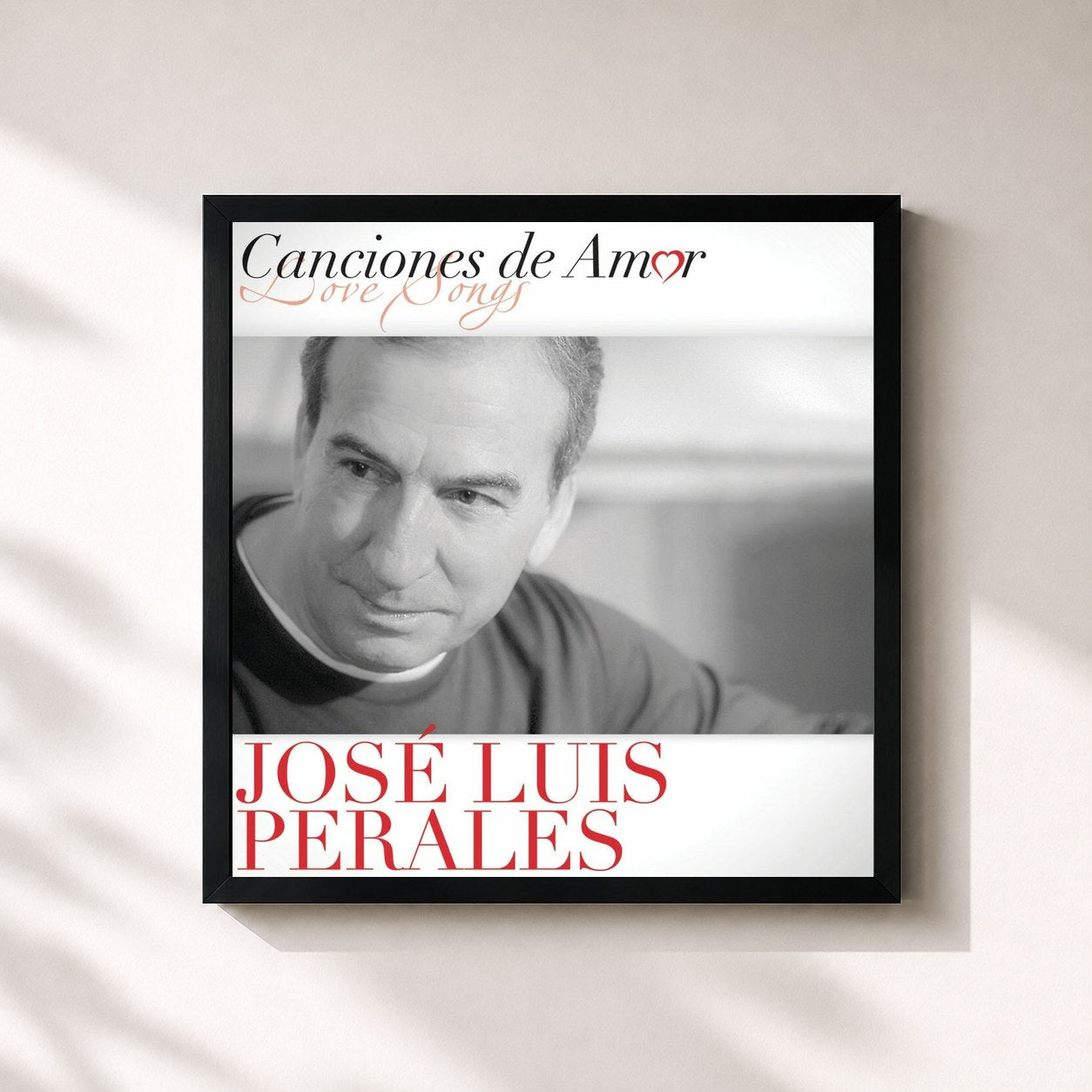 #noir Tableau carré de l'album Canciones De Amor de José Luis Perales, cadre noir 32x32 cm