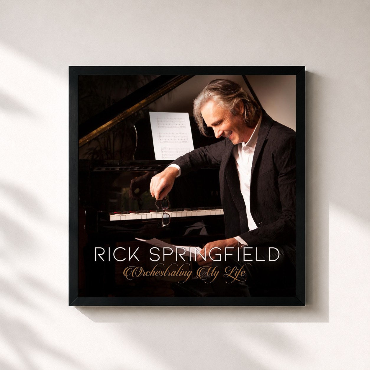 #noir Tableau carré de l'album Orchestrating My Life de Rick Springfield, cadre noir 32x32 cm