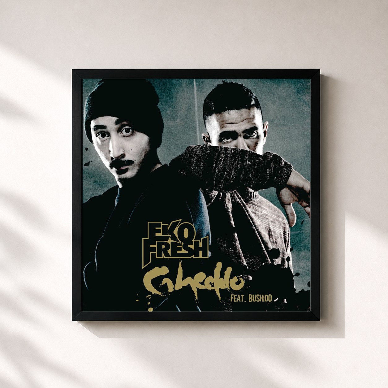 #noir Tableau carré de l'album Gheddo (feat. Bushido) de Eko Fresh, cadre noir 32x32 cm