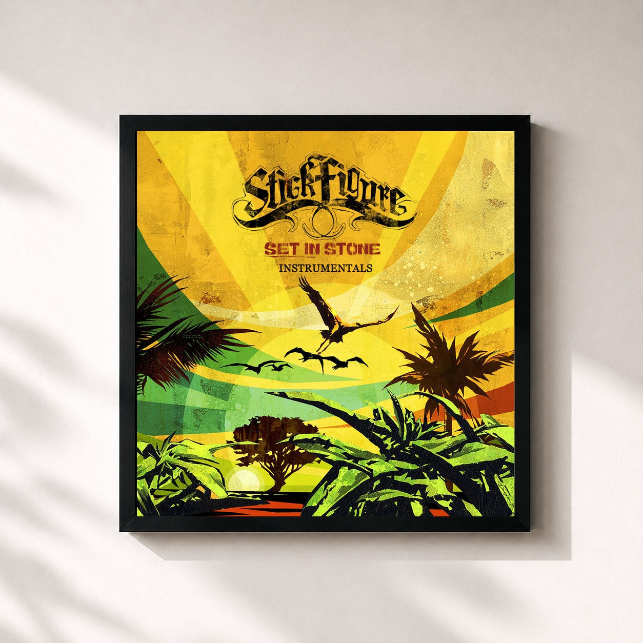 #noir Tableau carré de l'album Set in Stone (Instrumentals) de Stick Figure, cadre noir 32x32 cm