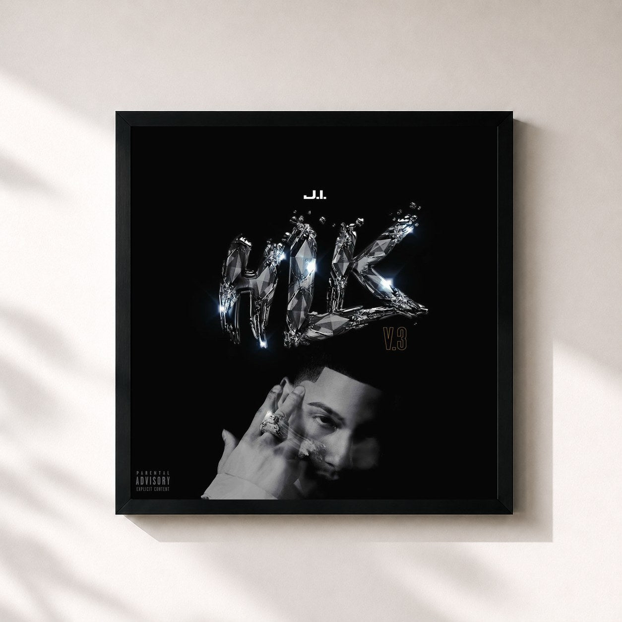 #noir Tableau carré de l'album Hood Life Krisis Vol. 3 EP de J.I the Prince of N.Y, cadre noir 32x32 cm