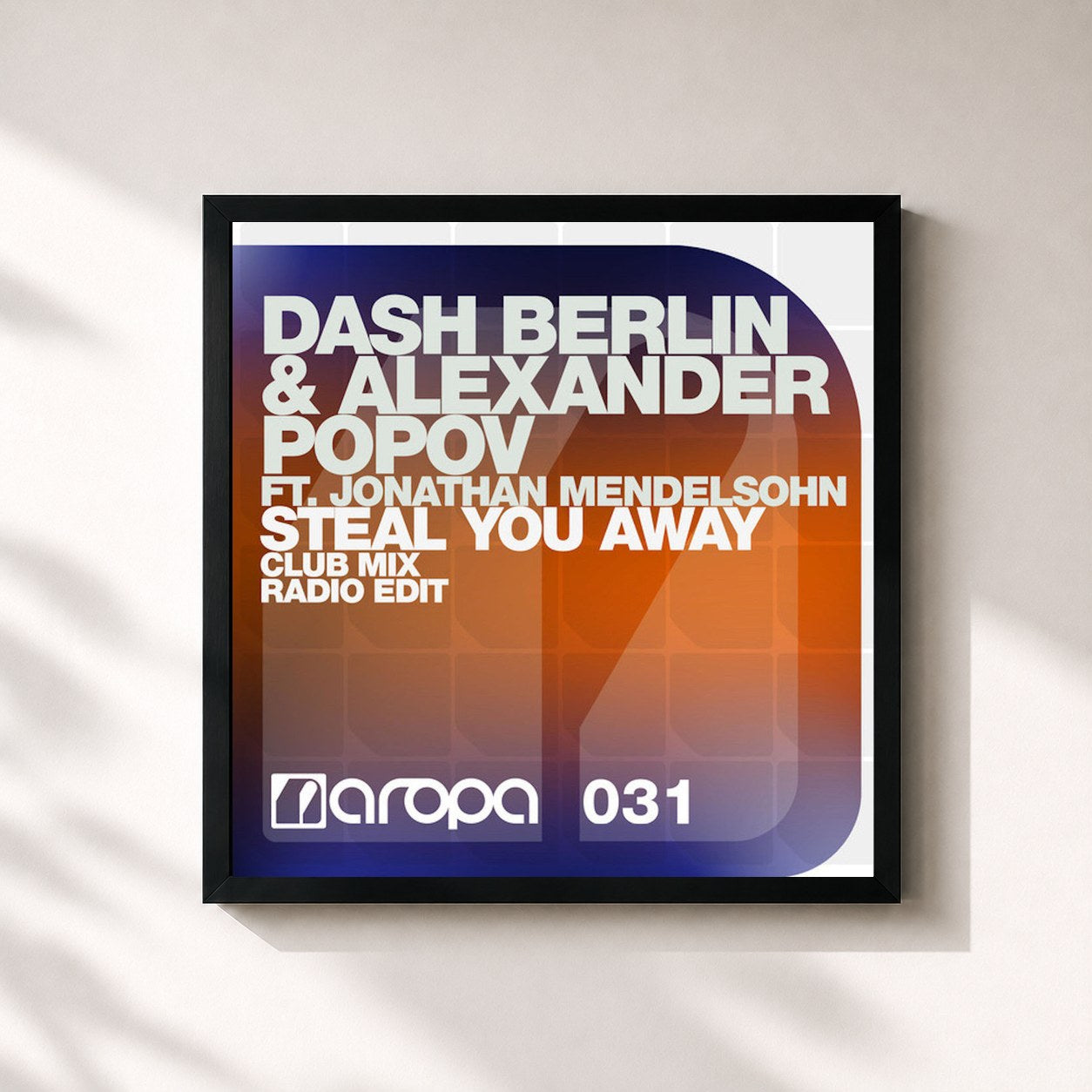 #noir Tableau carré de l'album Steal You Away de Dash Berlin, cadre noir 32x32 cm