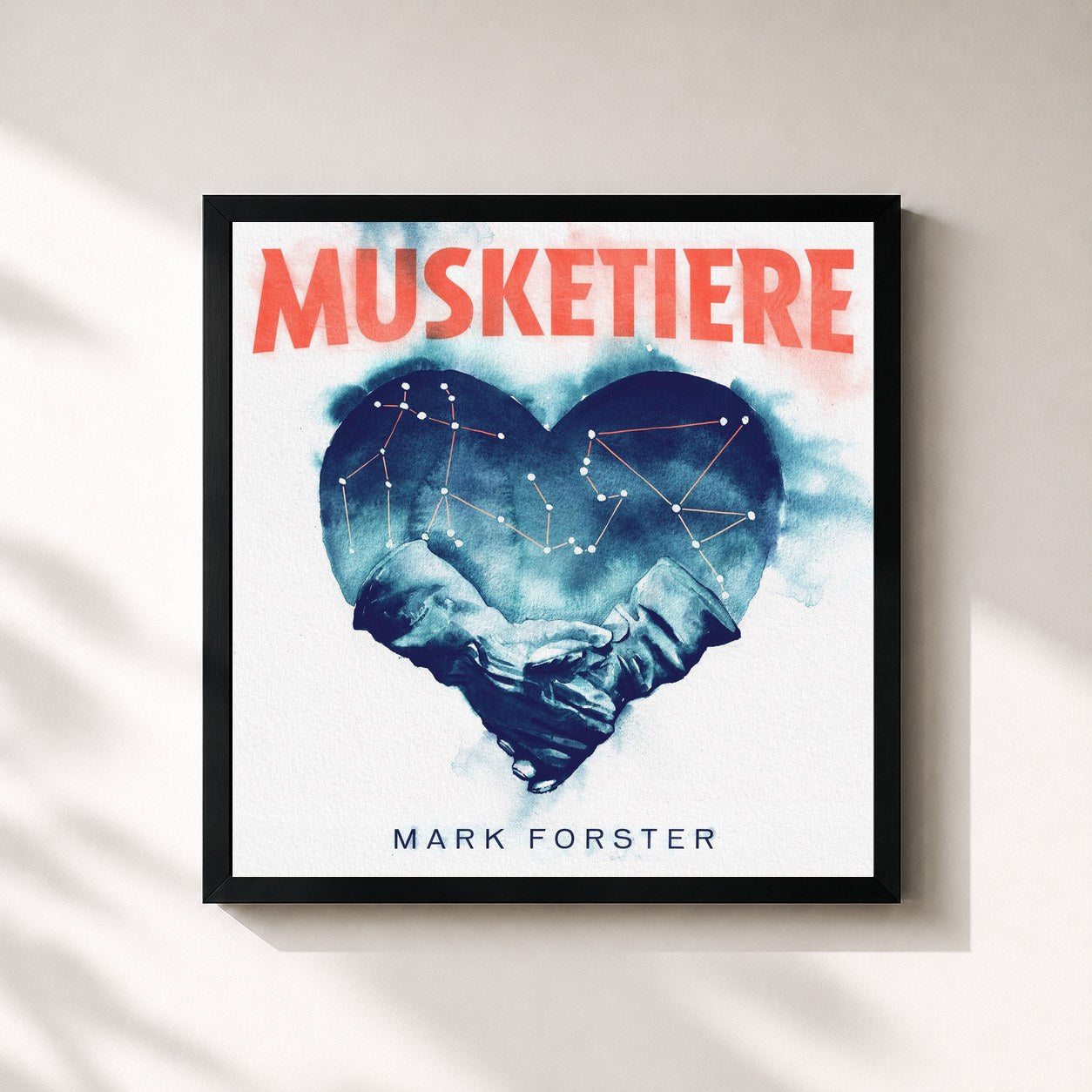 #noir Tableau carré de l'album MUSKETIERE de Mark Forster, cadre noir 32x32 cm