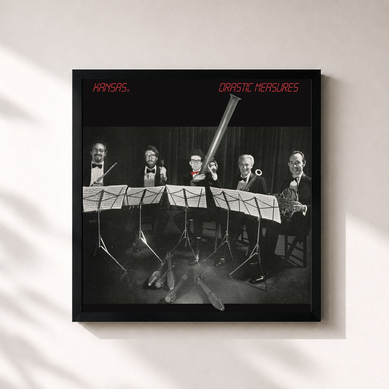 #noir Tableau carré de l'album Drastic Measures de Kansas, cadre noir 32x32 cm