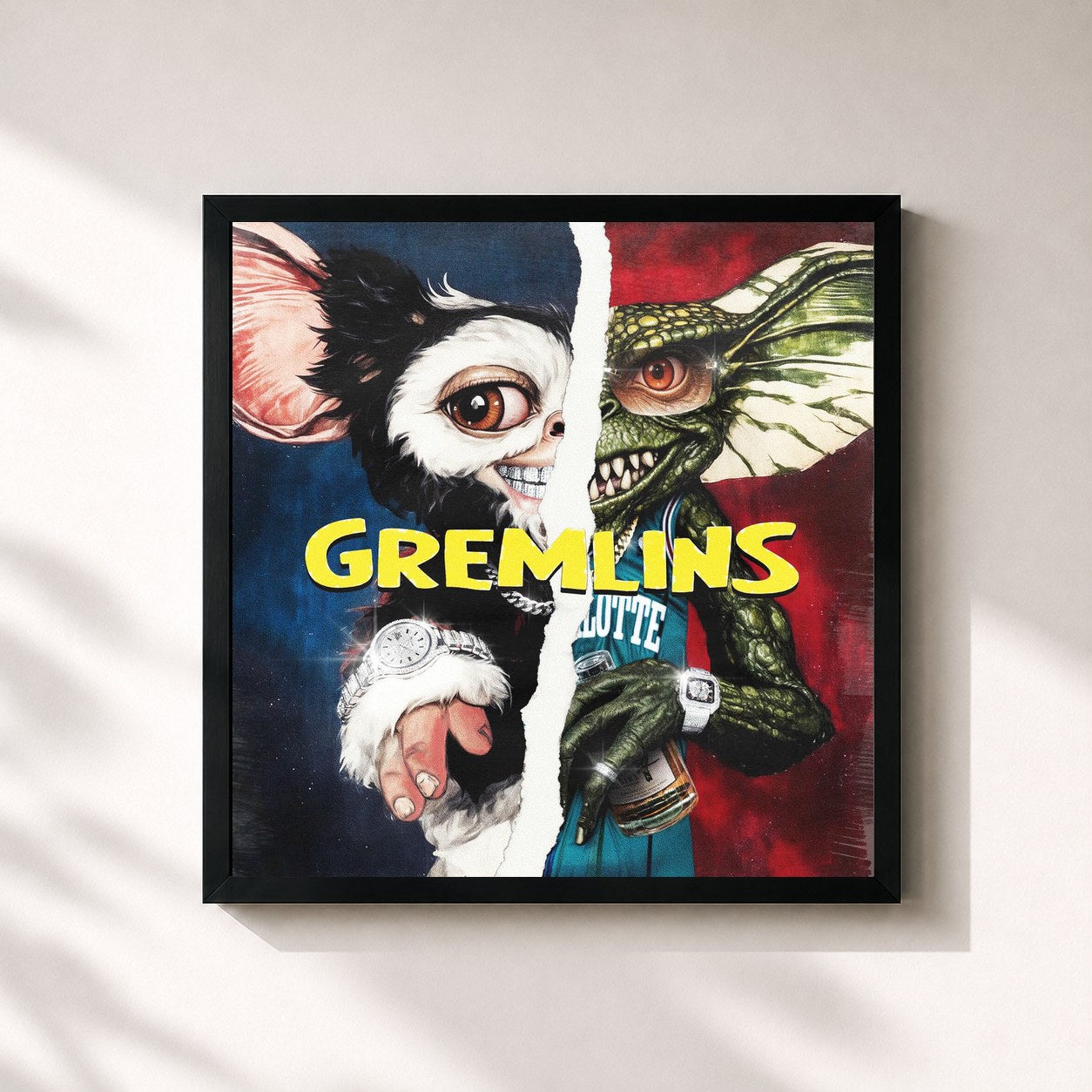 #noir Tableau carré de l'album Gremlins de Karamel19, cadre noir 32x32 cm