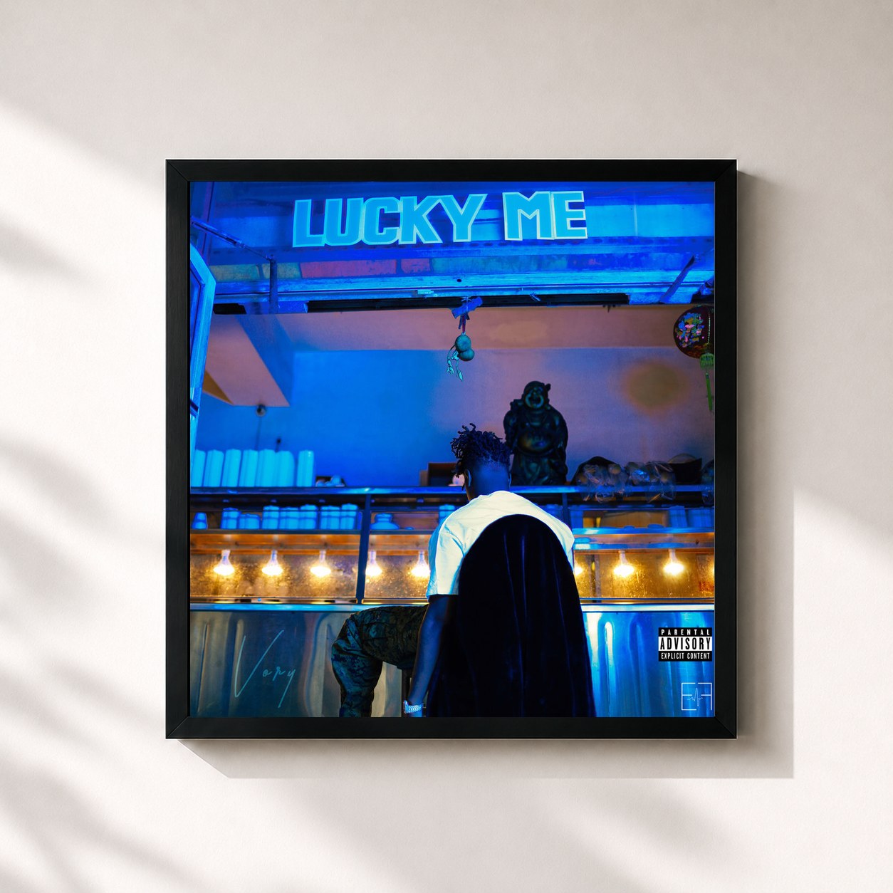 #noir Tableau carré de l'album Lucky Me de Vory, cadre noir 32x32 cm