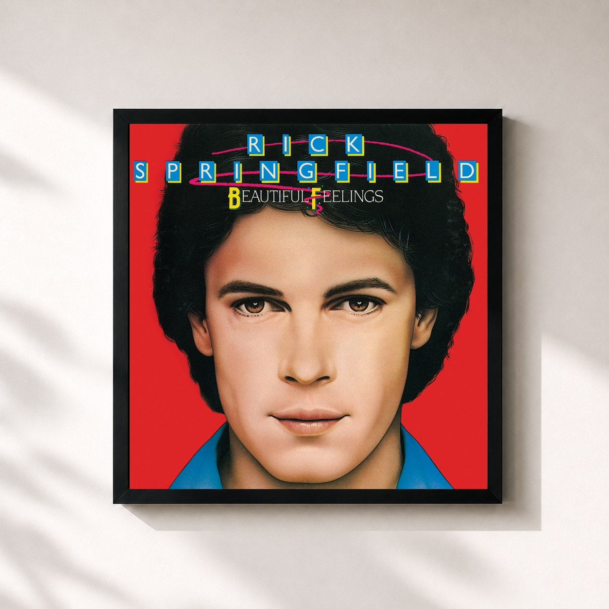 #noir Tableau carré de l'album Beautiful Feelings de Rick Springfield, cadre noir 32x32 cm