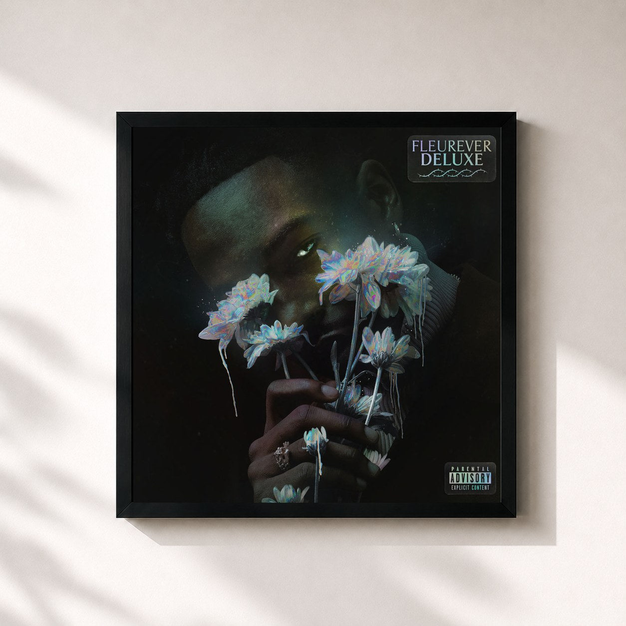 #noir Tableau carré de l'album Fleurever (Deluxe) de Jazz Cartier, cadre noir 32x32 cm