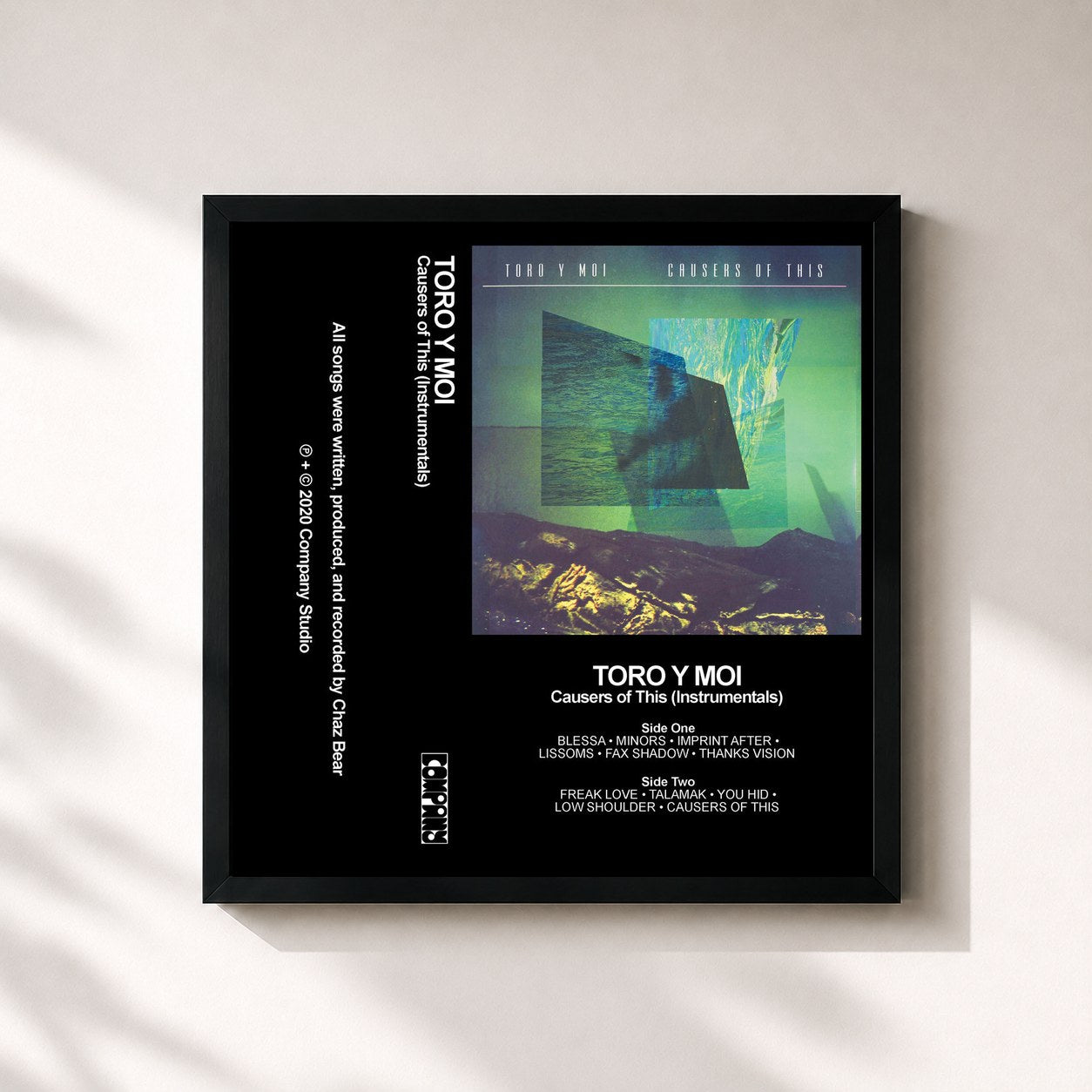 #noir Tableau carré de l'album Causers of This (Instrumentals) de Toro Y Moi, cadre noir 32x32 cm