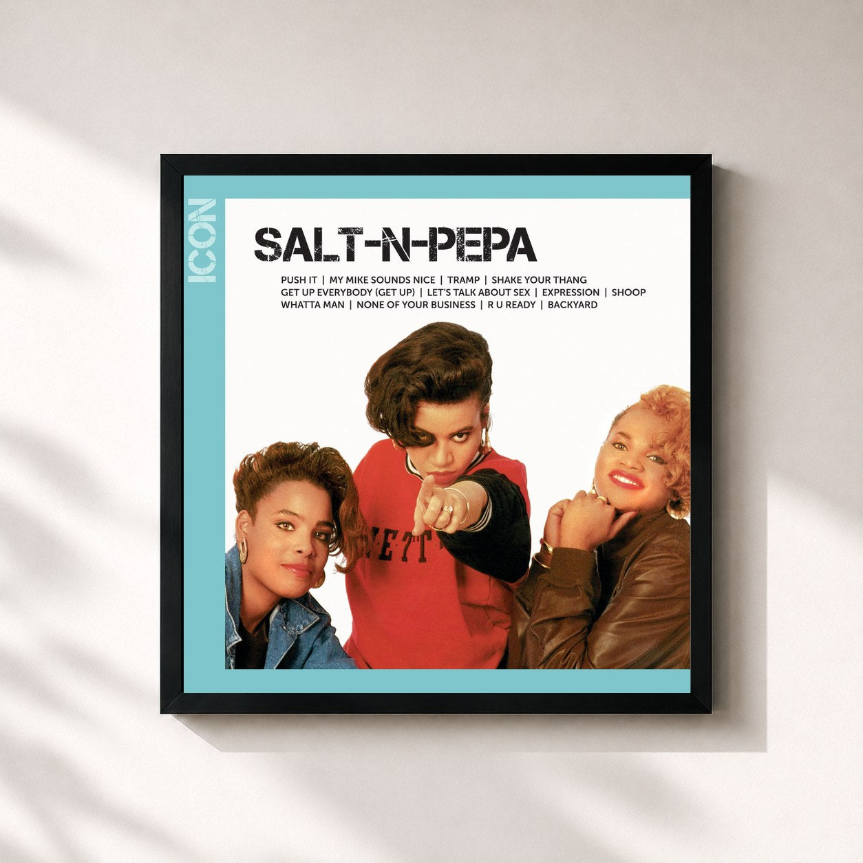 #noir Tableau carré de l'album ICON de Salt-N-Pepa, cadre noir 32x32 cm
