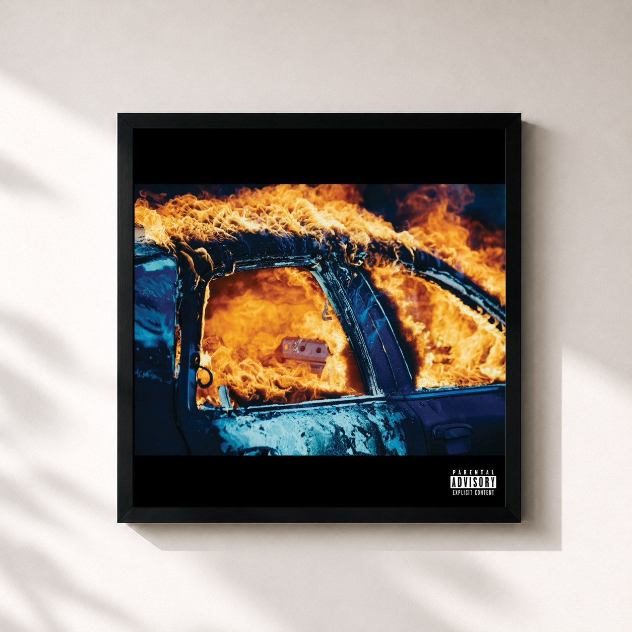 #noir Tableau carré de l'album Trial By Fire de Yelawolf, cadre noir 32x32 cm