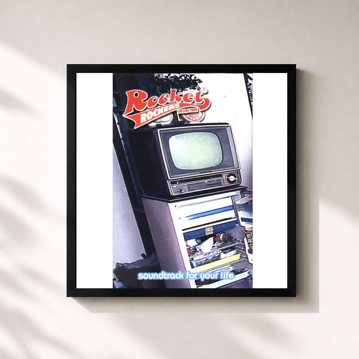 #noir Tableau carré de l'album Soundtrack For Your Life de Rocket Rockers, cadre noir 32x32 cm