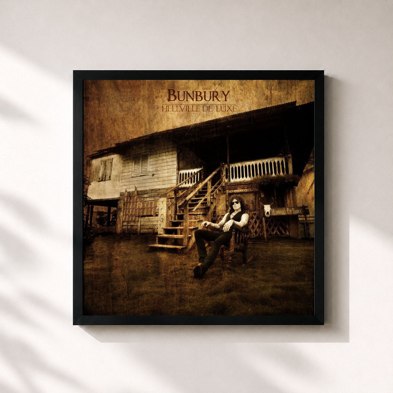 #noir Tableau carré de l'album Hellville De Luxe de Bunbury, cadre noir 32x32 cm