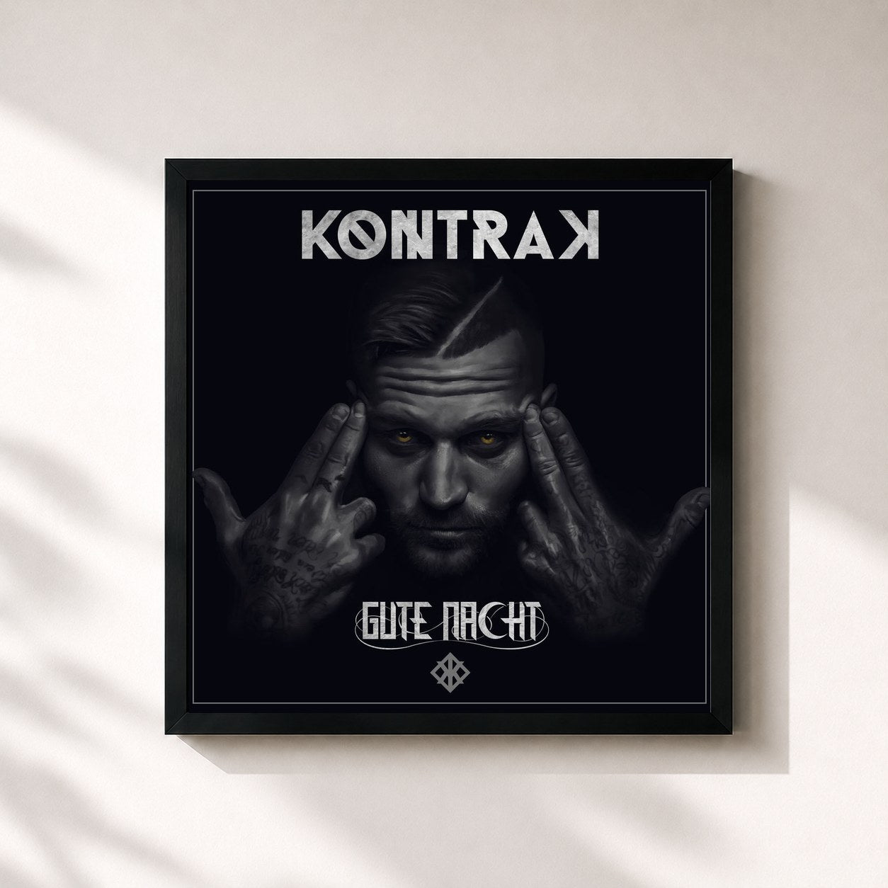 #noir Tableau carré de l'album Gute Nacht de Kontra K, cadre noir 32x32 cm