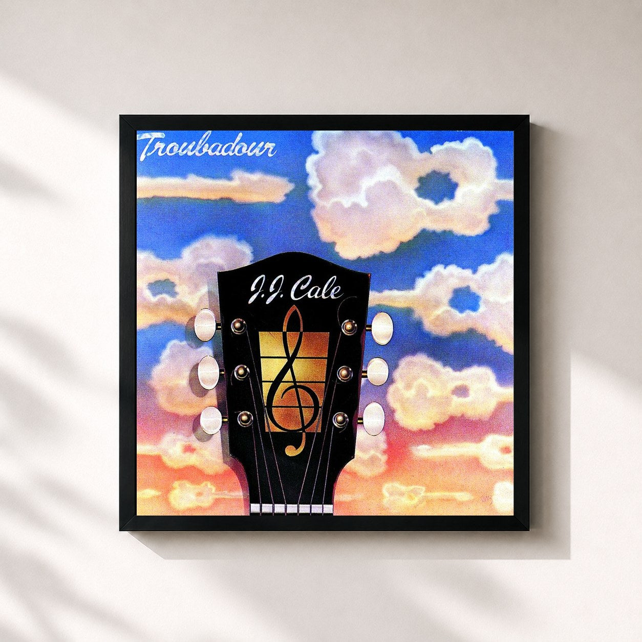 #noir Tableau carré de l'album Troubadour de J.J. Cale, cadre noir 32x32 cm