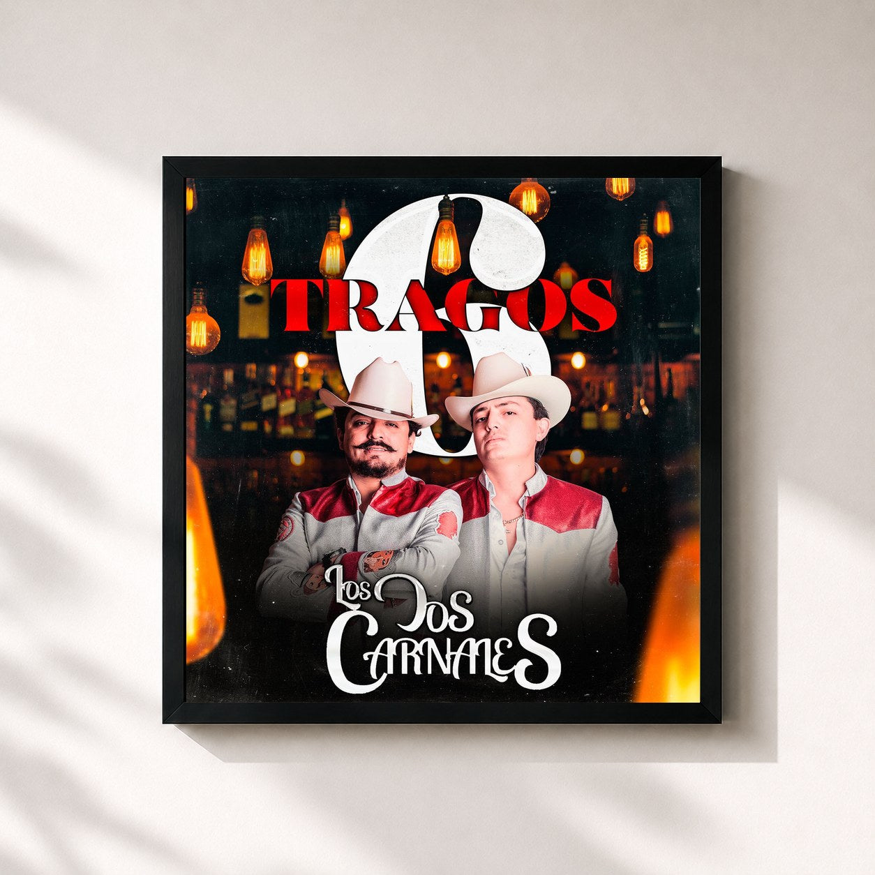 #noir Tableau carré de l'album 6 Tragos de Los Dos Carnales, cadre noir 32x32 cm