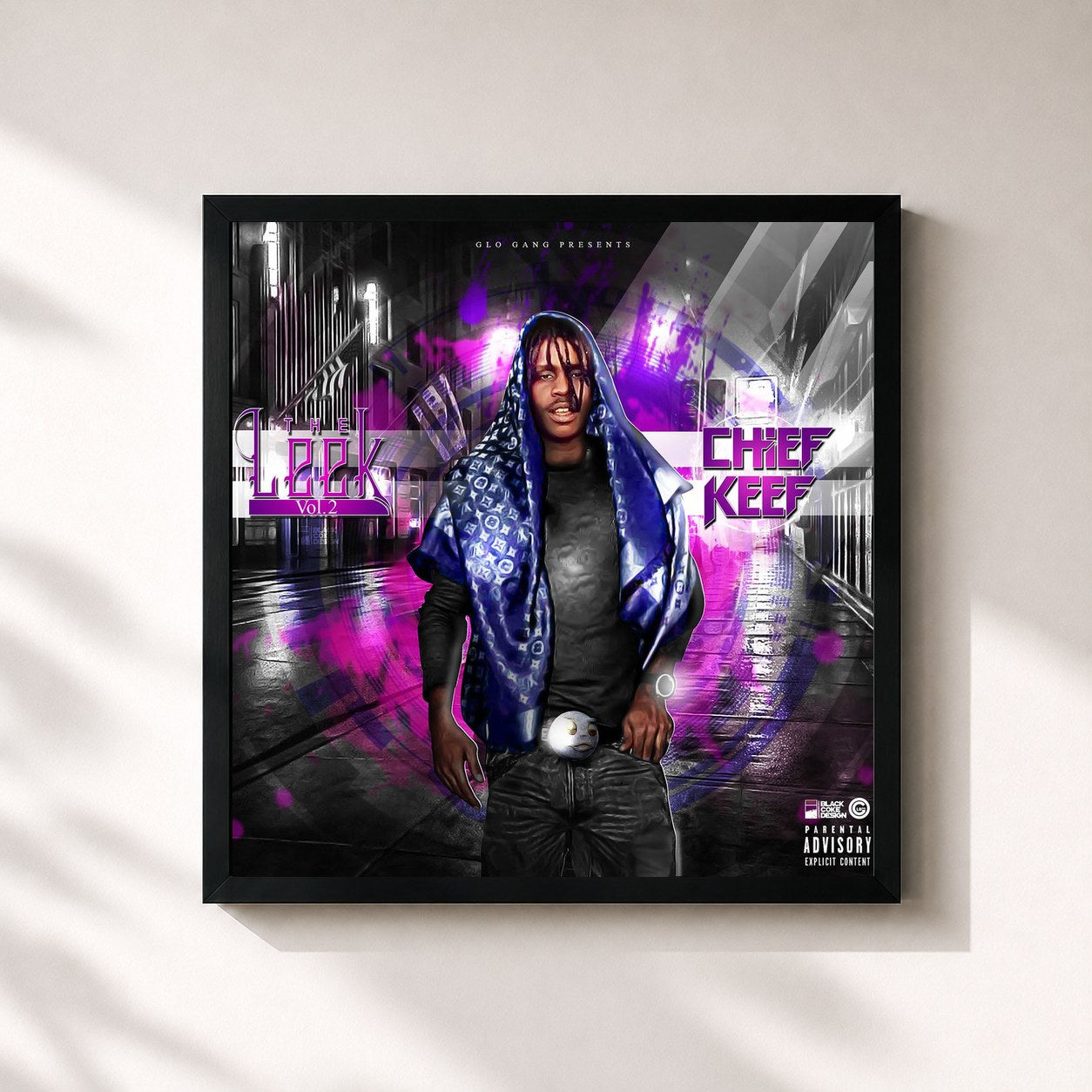#noir Tableau carré de l'album The Leek (Vol. 2) de Chief Keef, cadre noir 32x32 cm