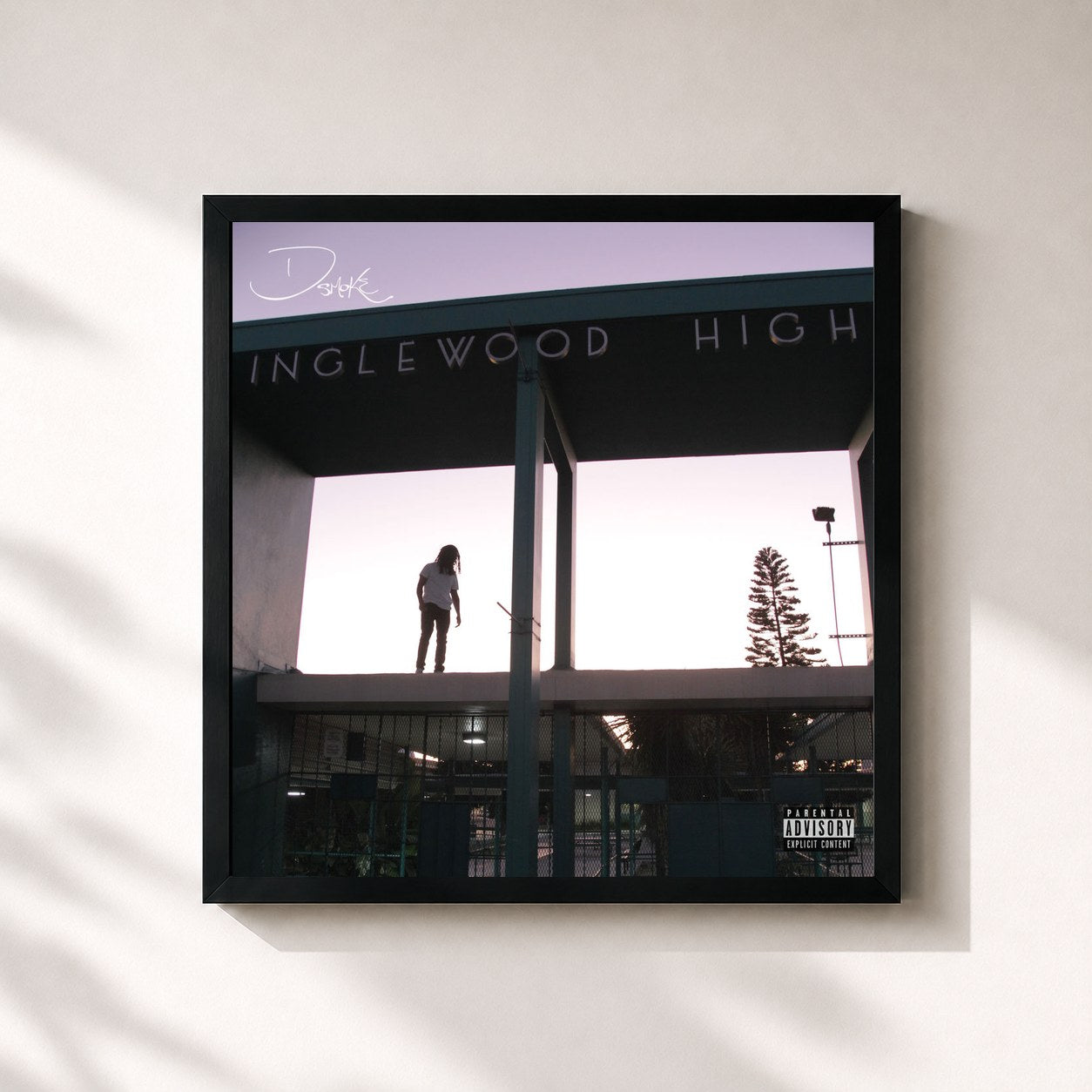 #noir Tableau carré de l'album Inglewood High de D Smoke, cadre noir 32x32 cm