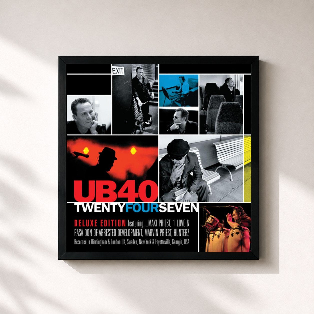 #noir Tableau carré de l'album TwentyFourSeven de UB40, cadre noir 32x32 cm