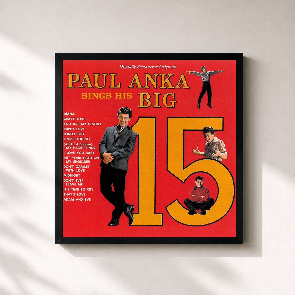 #noir Tableau carré de l'album Paul Anka Sings His Big 15 (Remastered) de Paul Anka, cadre noir 32x32 cm