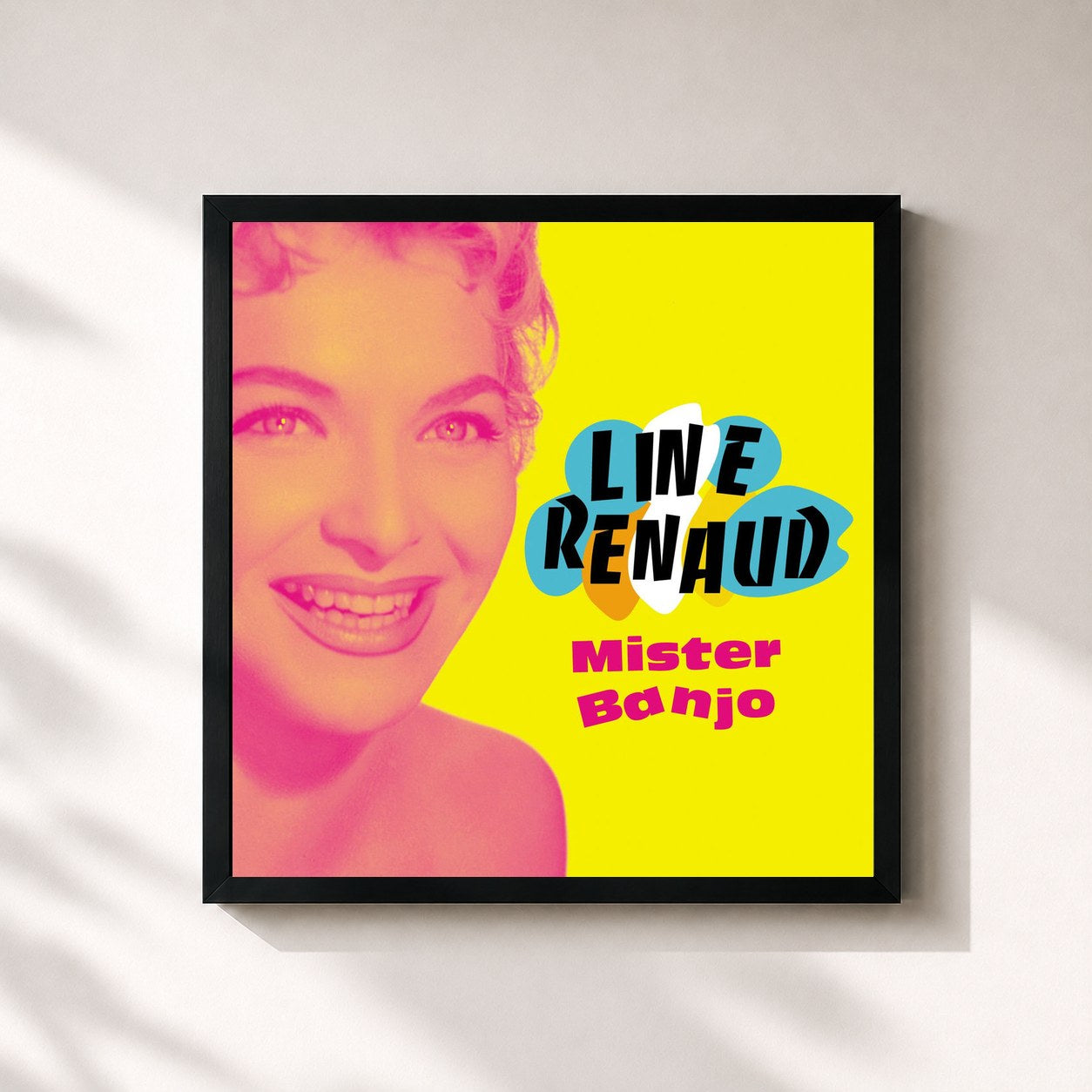 #noir Tableau carré de l'album Mister Banjo de Line Renaud, cadre noir 32x32 cm